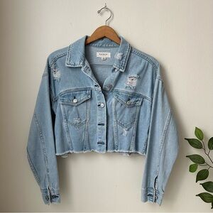 Pacsun Light Blue Cropped Jean Jacket with Distressed Details